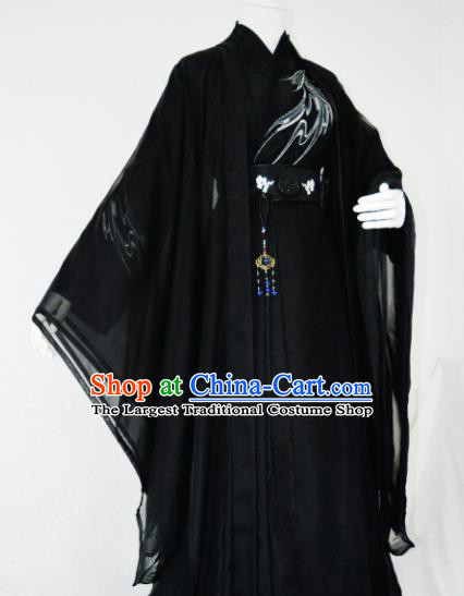 Customized Chinese Cosplay Swordsman Black Costume Ancient Drama Childe Clothing for Men