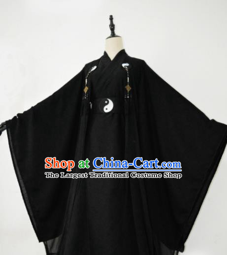 Customized Chinese Cosplay Swordsman Taoist Priest Black Costume Ancient Drama Childe Clothing for Men