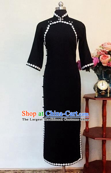 Chinese Traditional Customized Black Cheongsam National Costume Classical Qipao Dress for Women