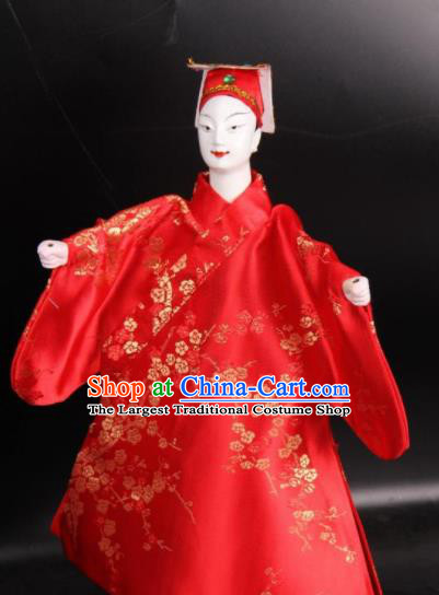 Traditional Chinese Handmade Red Robe Gifted Scholar Puppet Marionette Puppets String Puppet Wooden Image Arts Collectibles