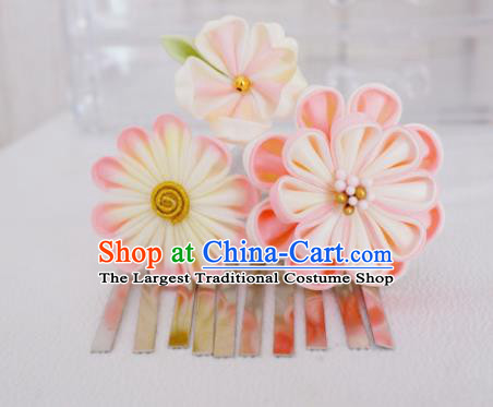 Asian Japan Geisha Pink Flowers Hair Claw Japanese Traditional Hair Accessories for Women
