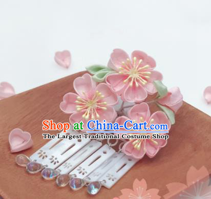 Asian Japan Geisha Pink Sakura Tassel Hair Claw Japanese Traditional Hair Accessories for Women