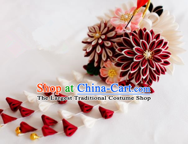 Asian Japan Geisha Wine Red Chrysanthemum Hairpins Japanese Traditional Hair Accessories for Women