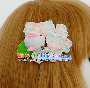 Asian Japan Geisha Blue Sakura Rabbit Hair Claw Japanese Traditional Hair Accessories for Women