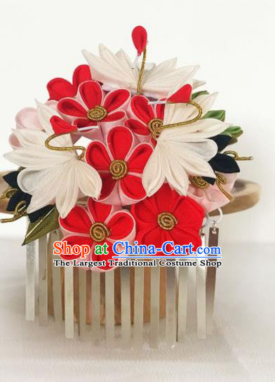 Asian Japan Geisha Red Sakura Hair Claw Japanese Traditional Hair Accessories for Women