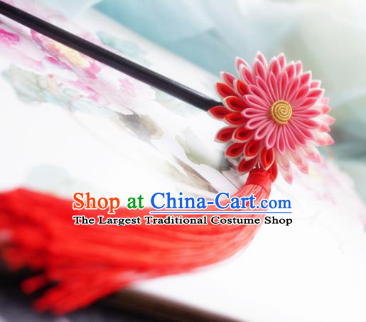 Asian Japan Traditional Geisha Argyroxiphium Tassel Hairpins Japanese Kimono Hair Accessories for Women