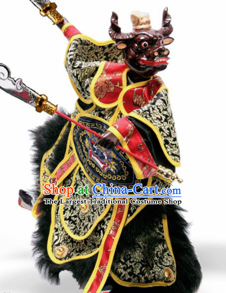 Traditional Chinese Handmade Black Clothing Bull Demon King Puppet Marionette Puppets String Puppet Wooden Image Arts Collectibles
