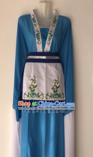 Traditional Chinese Handmade Beijing Opera Village Girl Costumes Ancient Peri Princess Blue Dress for Women