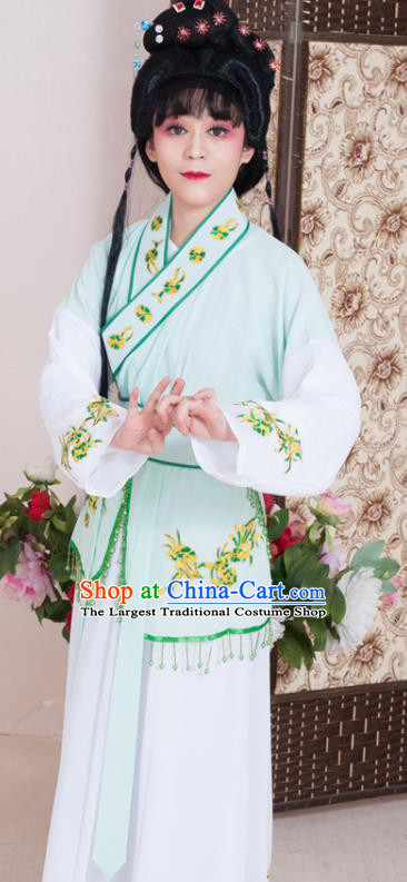 Traditional Chinese Handmade Beijing Opera Young Lady Light Green Dress Ancient Maidservants Costumes for Women