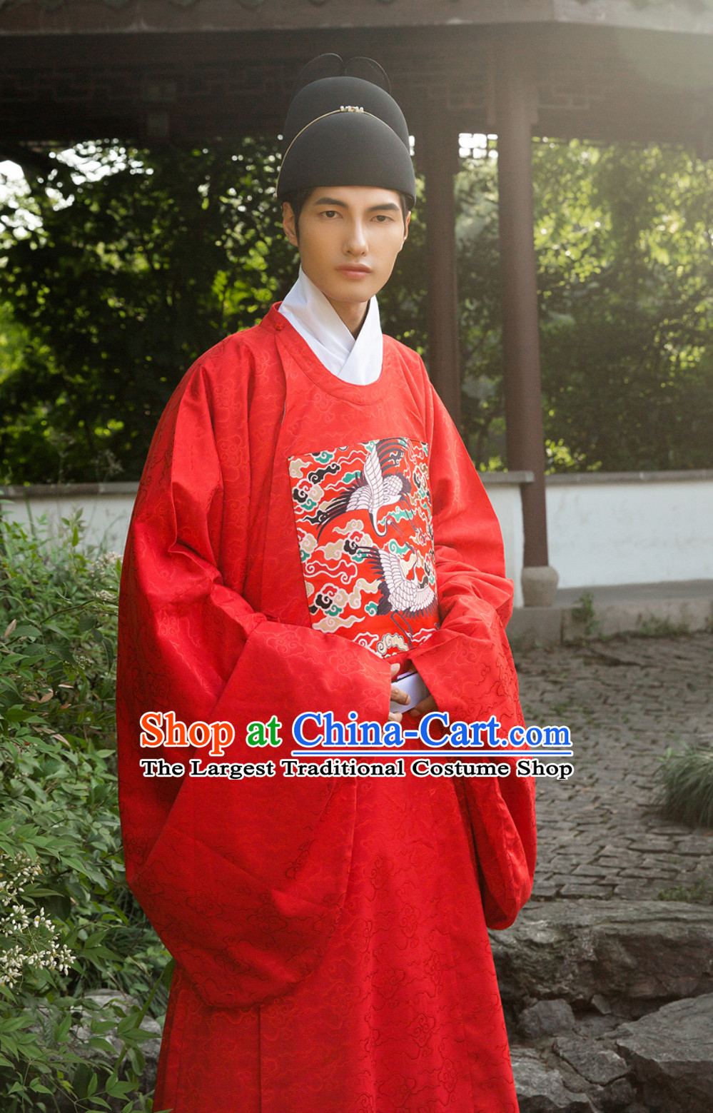 Ancient Chinese Ming Dynasty Government Official Robe Film Costumes and Hat Complete Set for Men