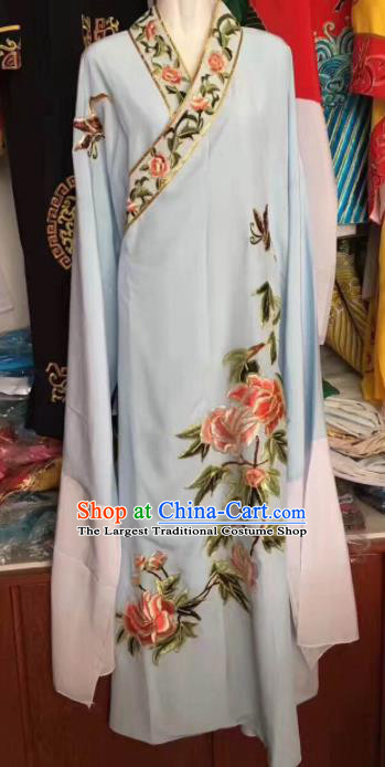 Traditional Chinese Huangmei Opera Niche Embroidered Light Blue Robe Ancient Nobility Childe Costume for Men