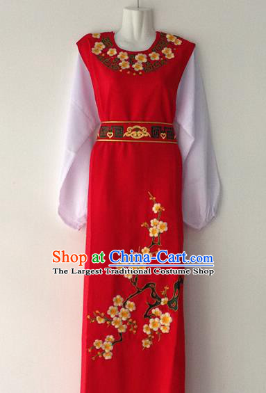 Traditional Chinese Huangmei Opera Niche Embroidered Plum Red Robe Ancient Gifted Scholar Costume for Men