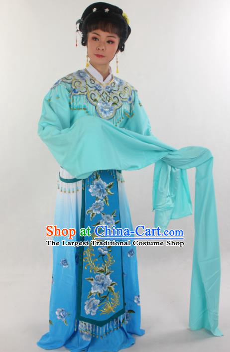 Handmade Traditional Chinese Beijing Opera Hua Tan Diva Blue Dress Ancient Imperial Consort Costumes for Women