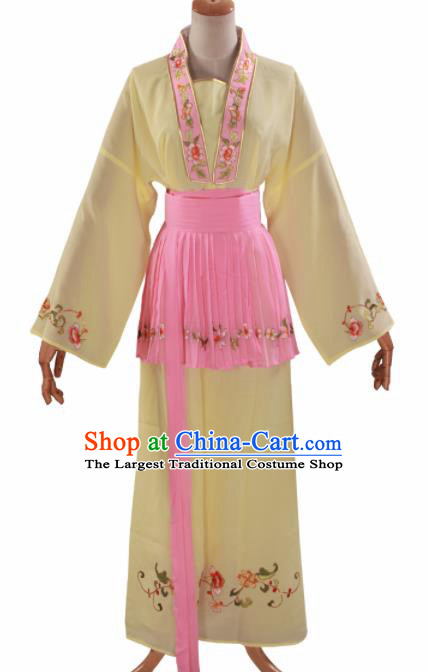 Handmade Traditional Chinese Beijing Opera Young Lady Yellow Clothing Ancient Maidservants Costumes for Women