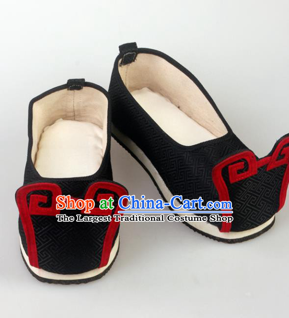Traditional Chinese Beijing Opera Shoes Handmade Ancient Han Dynasty Wedding Black Hanfu Shoes for Men