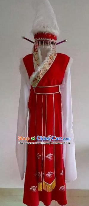 Handmade Traditional Chinese Beijing Opera Ethnic Princess Red Dress Ancient Court Lady Costumes and Hat for Women