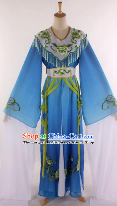 Handmade Traditional Chinese Beijing Opera Princess Blue Dress Ancient Court Lady Costumes for Women