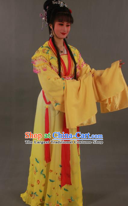 Traditional Chinese Peking Opera Actress Zhu Yingtai Yellow Dress Ancient Aristocratic Miss Costume for Women
