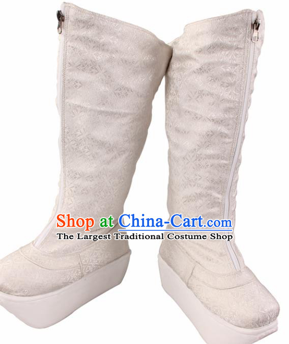 Traditional Chinese Beijing Opera Takefu White Boots Handmade Ancient Swordsman Shoes for Men