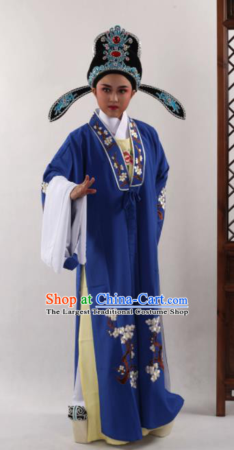 Traditional Chinese Huangmei Opera Niche Royalblue Cape Ancient Gifted Scholar Costume for Men