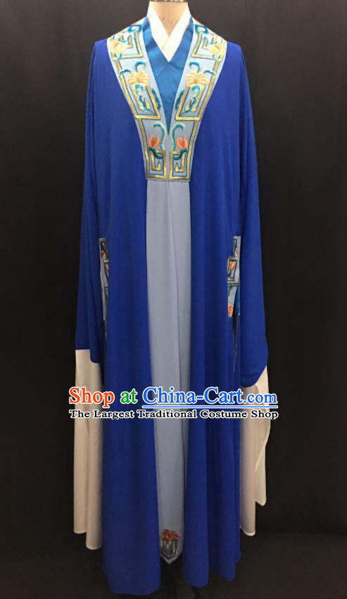 Traditional Chinese Huangmei Opera Niche Royalblue Robe Ancient Romance of the Western Chamber Scholar Costume for Men