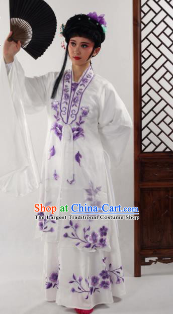 Traditional Chinese Shaoxing Opera Diva White Dress Ancient Peking Opera Nobility Lady Costume for Women
