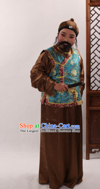 Traditional Chinese Shaoxing Opera Costume Ancient Qing Dynasty Long Gown and Blue Mandarin Jacket for Men