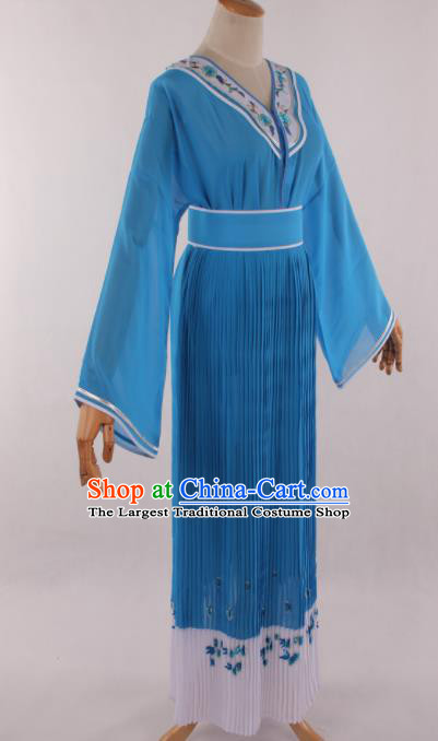 Traditional Chinese Shaoxing Opera Young Lady Blue Dress Ancient Peking Opera Diva Costume for Women