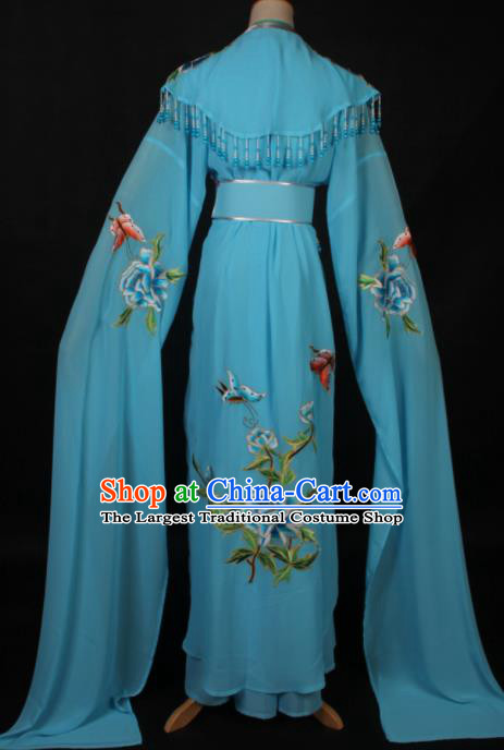 Traditional Chinese Shaoxing Opera Diva Blue Dress Ancient Peking Opera Princess Costume for Women