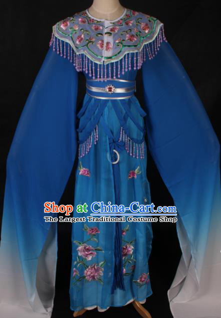 Traditional Chinese Shaoxing Opera Princess Blue Dress Ancient Peking Opera Diva Fairy Costume for Women