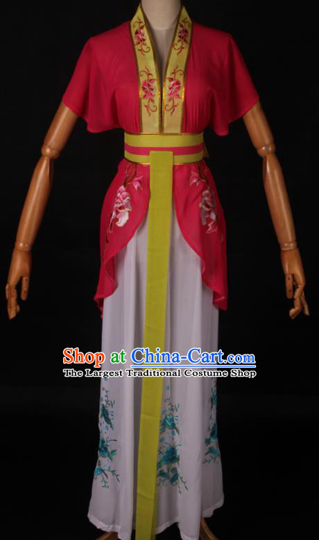 Traditional Chinese Shaoxing Opera Maidservant Rosy Dress Ancient Peking Opera Poor Lady Costume for Women