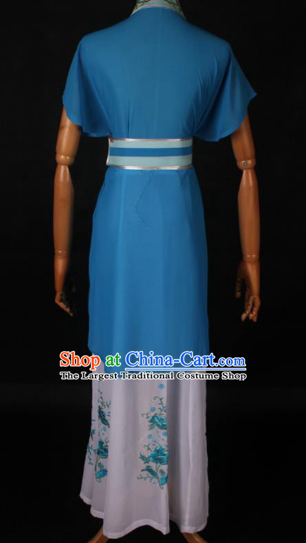 Traditional Chinese Shaoxing Opera Maidservant Lake Blue Dress Ancient Peking Opera Poor Lady Costume for Women