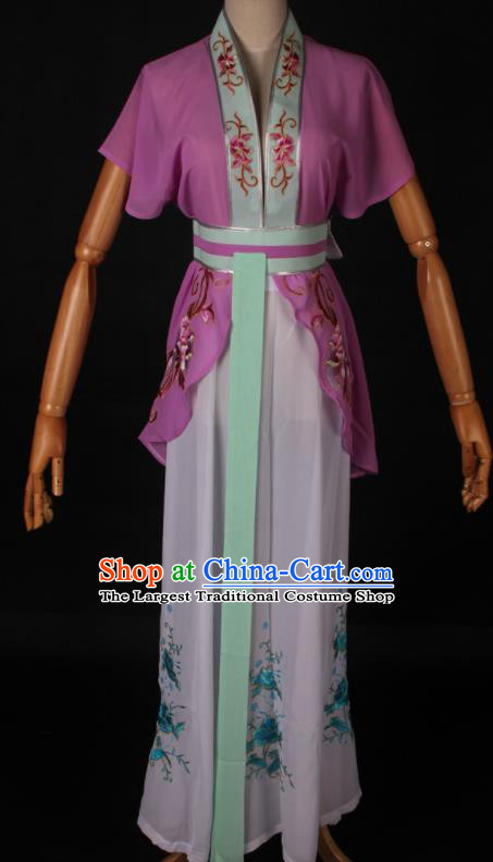 Traditional Chinese Shaoxing Opera Maidservant Purple Dress Ancient Peking Opera Poor Lady Costume for Women