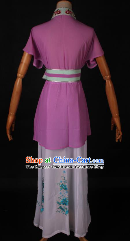 Traditional Chinese Shaoxing Opera Maidservant Purple Dress Ancient Peking Opera Poor Lady Costume for Women