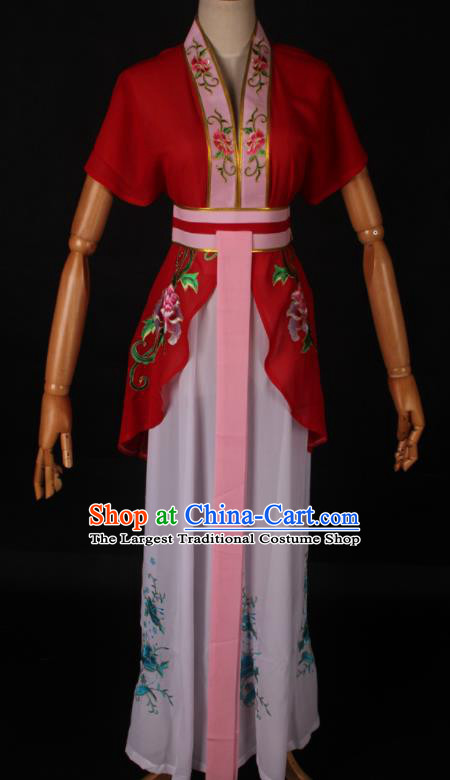 Traditional Chinese Shaoxing Opera Maidservant Red Dress Ancient Peking Opera Poor Lady Costume for Women