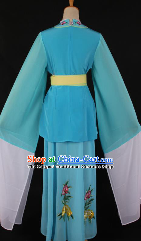 Chinese Traditional Shaoxing Opera A Dream in Red Mansions Blue Dress Ancient Peking Opera Maidservant Costume for Women