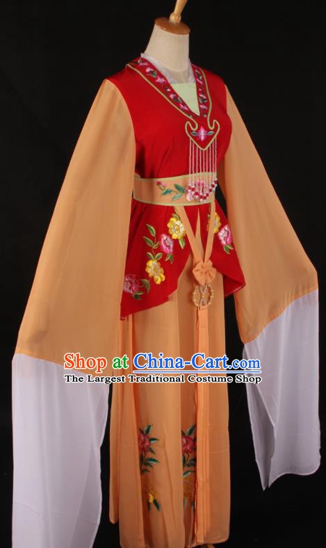 Chinese Traditional Shaoxing Opera A Dream in Red Mansions Orange Dress Ancient Peking Opera Maidservant Costume for Women