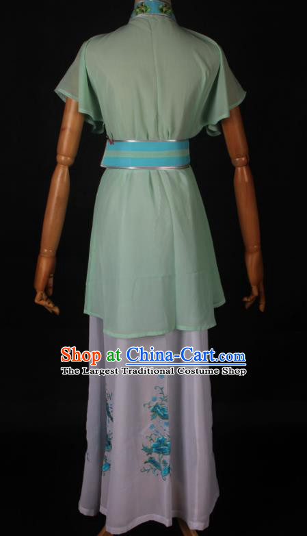 Traditional Chinese Shaoxing Opera Maidservant Light Green Dress Ancient Peking Opera Poor Lady Costume for Women