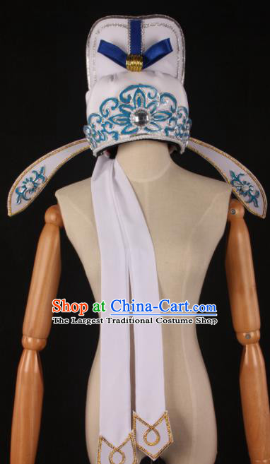 Traditional Chinese Shaoxing Opera Niche White Hat Ancient Childe Scholar Headwear for Men