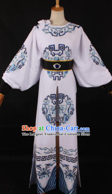 Traditional Chinese Shaoxing Opera Takefu White Clothing Ancient Imperial Bodyguard Costume for Men
