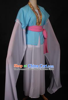 Traditional Chinese Shaoxing Opera Maidservants Light Blue Dress Ancient Peking Opera Village Girl Costume for Women