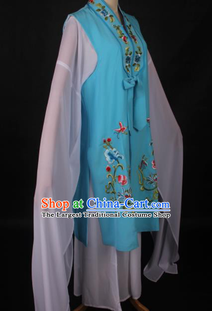 Traditional Chinese Shaoxing Opera Diva Blue Vest Ancient Peking Opera Costume for Women