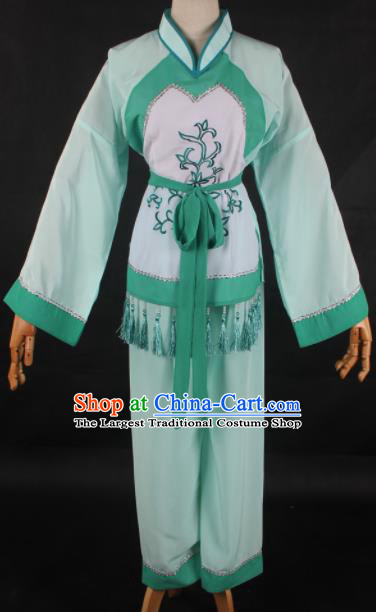 Traditional Chinese Shaoxing Opera Maidservants Green Clothing Ancient Peking Opera Poor Lady Costume for Women