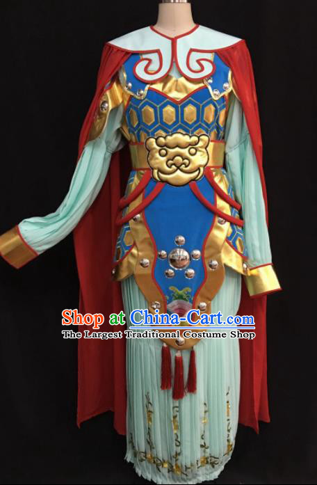 Traditional Chinese Shaoxing Opera Female General Green Clothing Ancient Peking Opera Blues Costume for Women