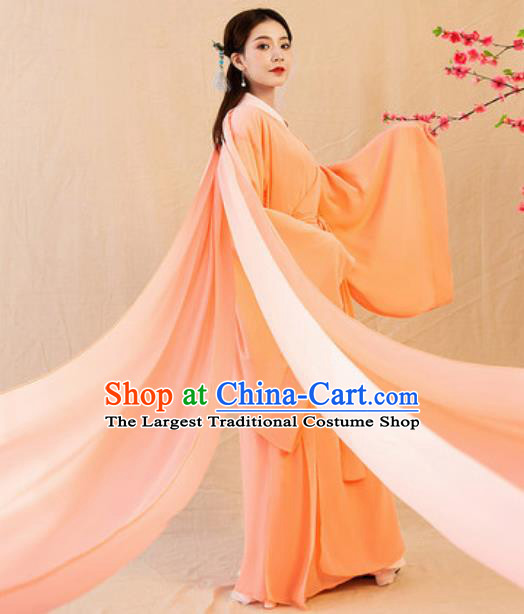 Chinese Ancient Drama Goddess Orange Hanfu Dress Traditional Jin Dynasty Princess Replica Costumes for Women