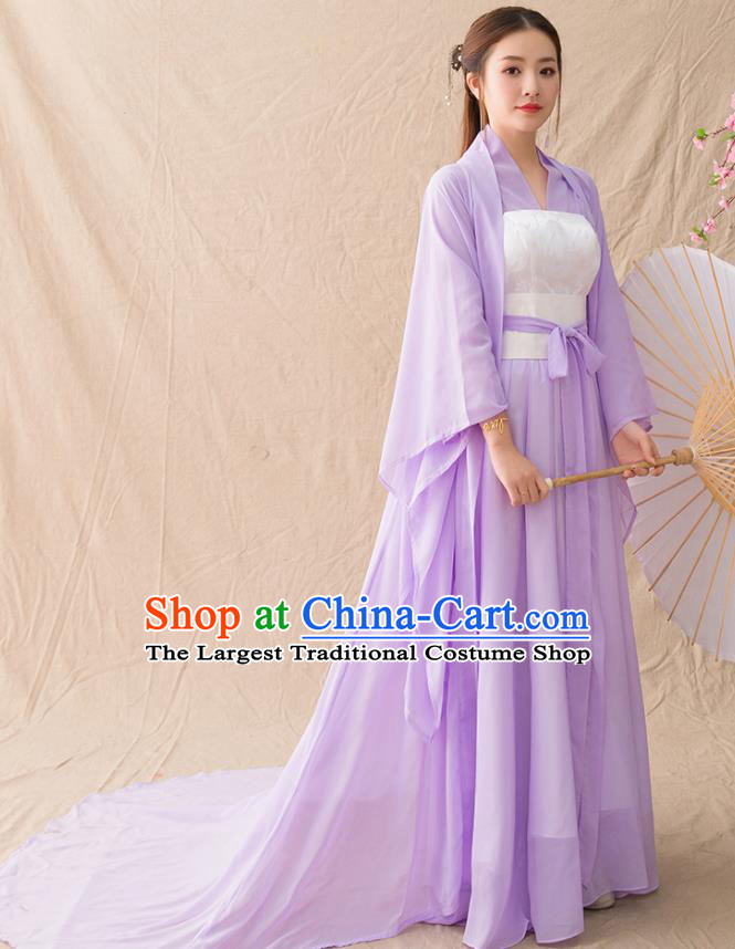 Chinese Ancient Drama Peri Goddess Purple Hanfu Dress Traditional Han Dynasty Court Princess Replica Costumes for Women