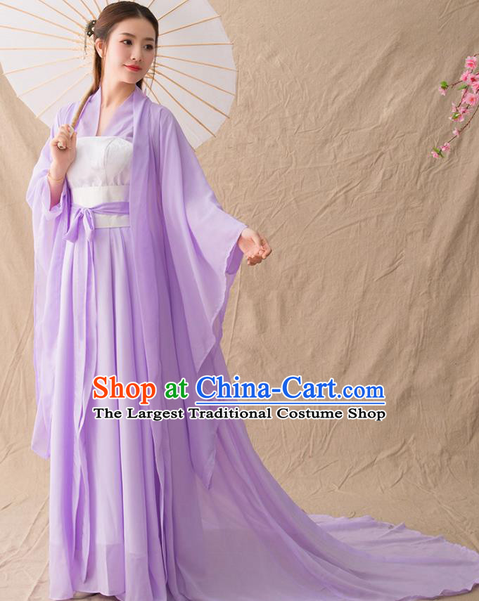 Chinese Ancient Drama Peri Goddess Purple Hanfu Dress Traditional Han Dynasty Court Princess Replica Costumes for Women