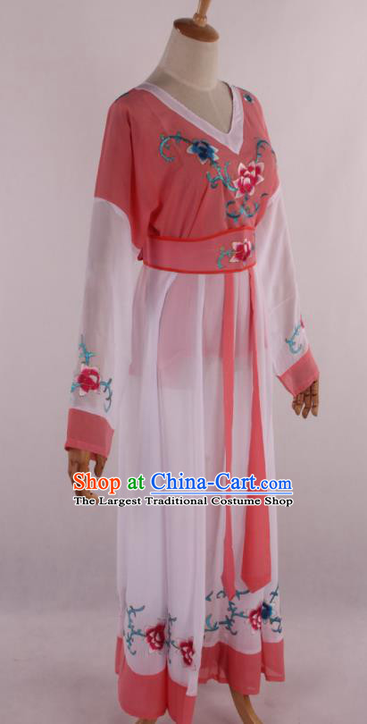 Chinese Traditional Shaoxing Opera Young Lady Peach Pink Dress Ancient Peking Opera Maidservant Costume for Women