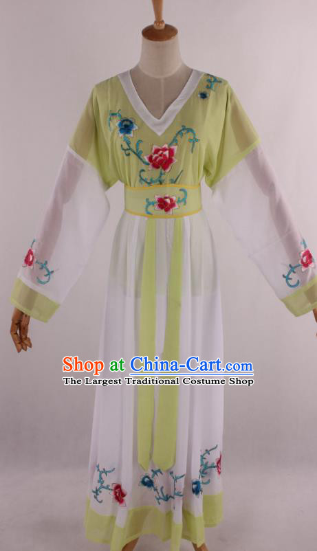 Chinese Traditional Shaoxing Opera Young Lady Light Green Dress Ancient Peking Opera Maidservant Costume for Women