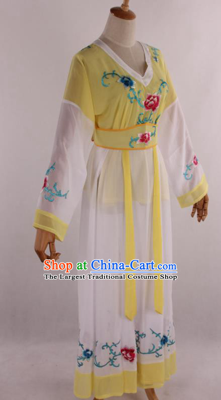 Chinese Traditional Shaoxing Opera Young Lady Yellow Dress Ancient Peking Opera Maidservant Costume for Women